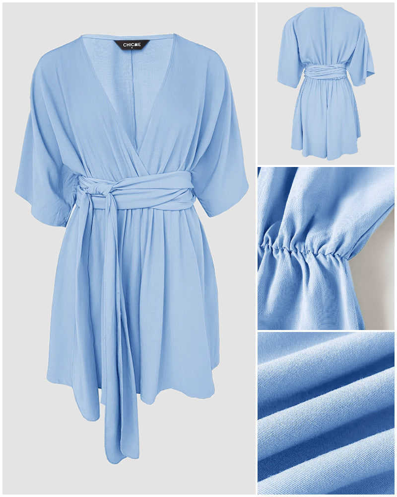 V Neck Half Sleeve Tied Detail Romper