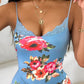 Lace Trim Spaghetti Strap Floral Print Dress