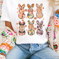White Floral Bunny Graphic Crewneck Easter Fashion Tee