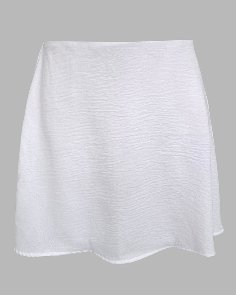 3 Pieces Outfit Solid Off Shoulder Split Sleeve Convertible Crop Top and Casual Elastic Waist Skorts Set With Bandeau(Without Belt)