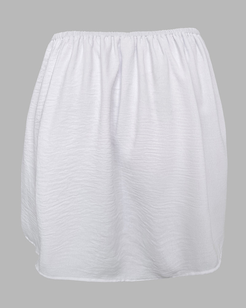 3 Pieces Outfit Solid Off Shoulder Split Sleeve Convertible Crop Top and Casual Elastic Waist Skorts Set With Bandeau(Without Belt)