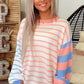 Pale Chestnut Colorblock Striped Drop Shoulder Cozy Sweater
