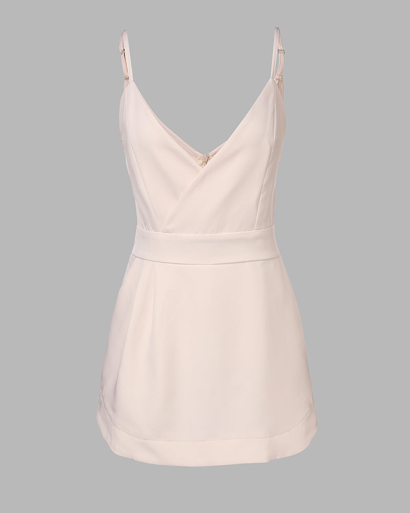 Plunge Sleeveless Ruched Pocket Design Romper