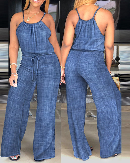 Spaghetti Strap Drawstring Casual Jumpsuit