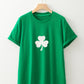 Bright Green Embroidered Clover Pattern St Patrick Tee