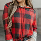 Fiery Red Christmas Plaid Striped Patchwork Drawstring Hoodie
