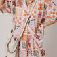 Orange Plant Checkered Print Collared Shirt and Wide Leg Pants Set