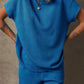 Bluing Solid Textured Crew Neck Short Set