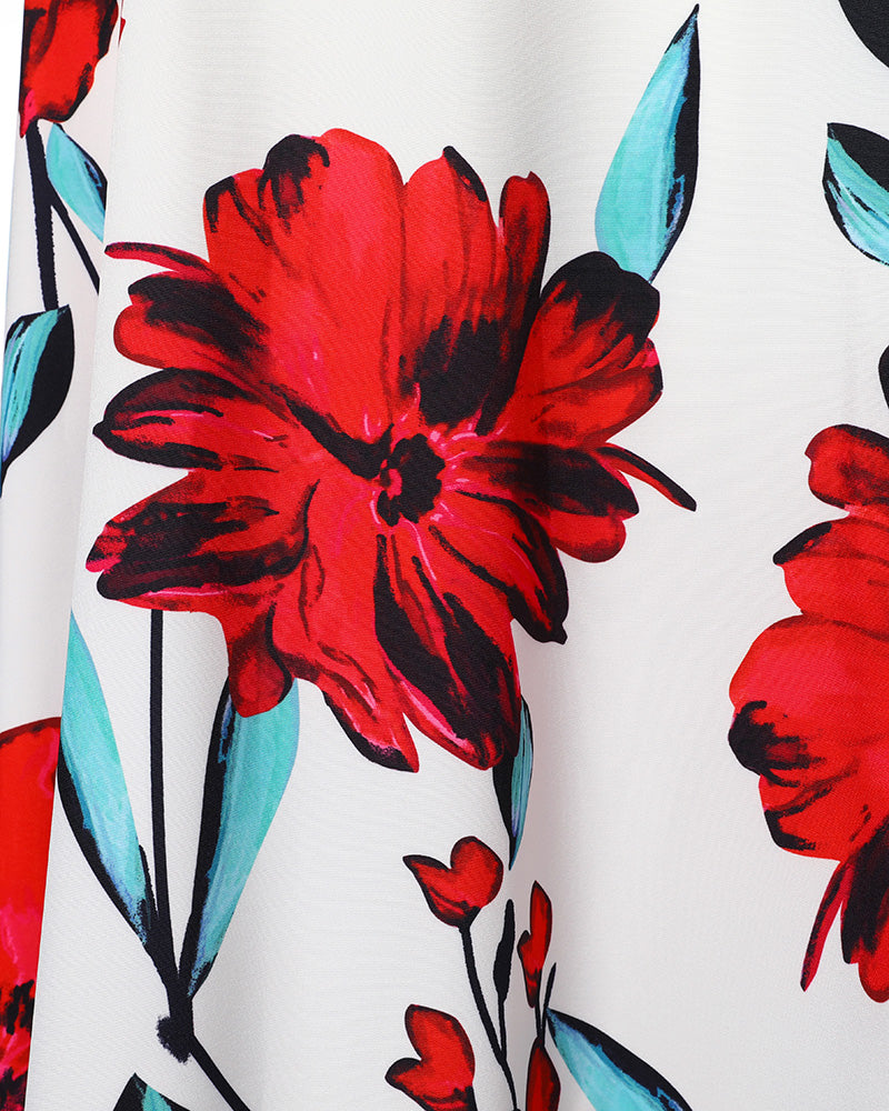 Off Shoulder Ruffles Top & Floral Print High Slit Skirt Set