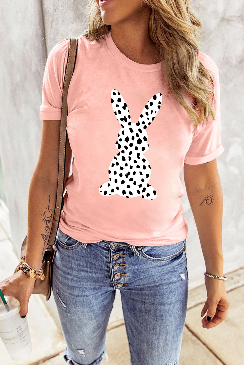Pink Spotty Bunny Printed Easter Fashion T Shirt