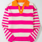 Rose Stripe Color Block Collared V Neck Drop Shoulder Sweater