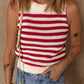 Red Stripe Textured Knit Ribbed Hem Sweater Tank Top