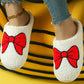 White Sweet Bow Knot Plush Warm Slippers