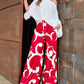 Skew Neck Lantern Sleeve Top amd Casual Abstract Print Pocket Design Wide Leg Pants Set