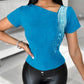 Rhinestone Decor Asymmetrical Neck T Shirt