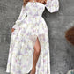 Floral Print Cold Shoulder High Slit Long Sleeve Frill Hem Jumpsuit Romantic Rompers