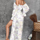 Floral Print Cold Shoulder High Slit Long Sleeve Frill Hem Jumpsuit Romantic Rompers