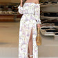 Floral Print Cold Shoulder High Slit Long Sleeve Frill Hem Jumpsuit Romantic Rompers