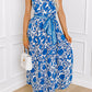 Blue Floral Printed Spaghetti Strap Maxi Dress with Waist Tie