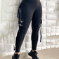 High Waist Webbing Side Zipper Pocket Design Skinny Pants Casual Slim Fit Leggings