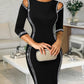 Rhinestone Round Neck Cutout Slim Fit Midi Dress Casual Bodycon