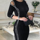 Rhinestone Round Neck Cutout Slim Fit Midi Dress Casual Bodycon