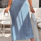 Beau Blue Buttoned Front High Waist Side Pockets Denim Maxi Skirt