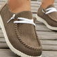 Coffee Solid Ribbed Criss Cross Slip On Casual Shoes