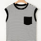 Black Stripe Chest Pocket Patch Round Neck Tank Top