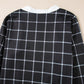 Black Plaid Colorblock Edge Open Cardigan with Pocket
