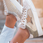 Gold Glitter Star Patchwork PU Leather Lace-up Sneakers