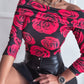Floral Print Off Shoulder Long Sleeve Shirt Casual Slim Fit Blouse Top