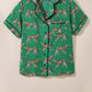 Green Cheetah Print Short Sleeve Shirt and Pants Pajama Set