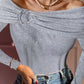 Ruched O ring Long Sleeve Off Shoulder Ribbed Top