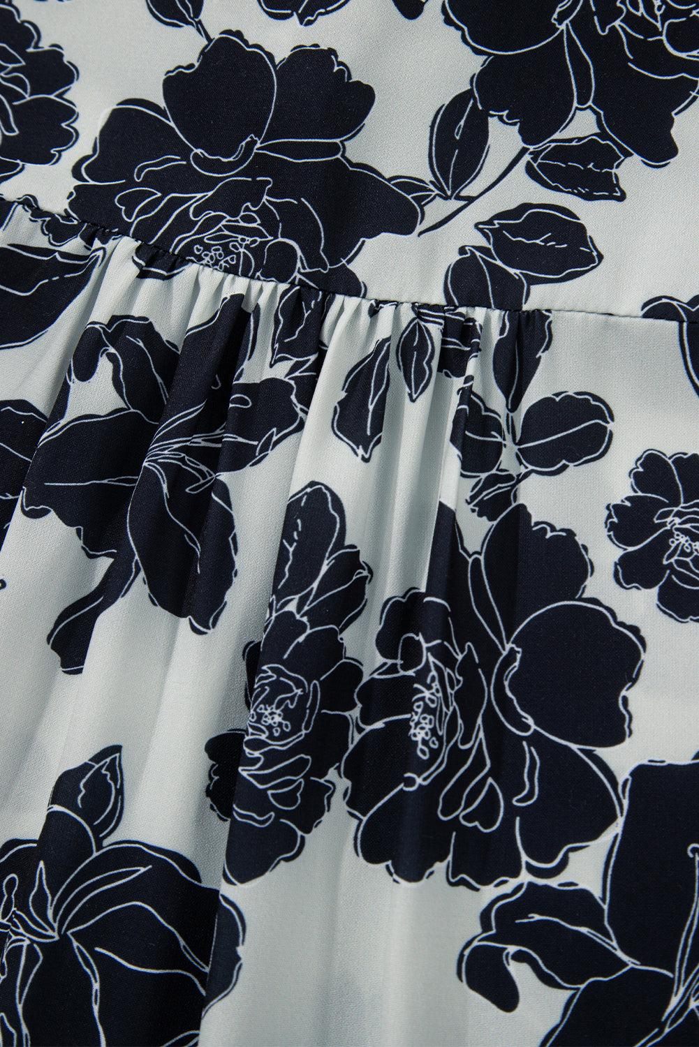 Black Floral Bubble Sleeve Casual Shirt