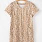 Khaki Abstract Print V Neck Short Sleeve Shift T Shirt Dress