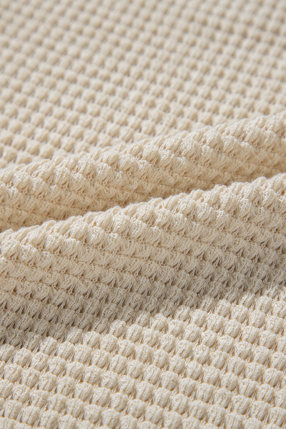 Beige Waffle Floral Patchwork Short Flounce Sleeve Peplum Blouse