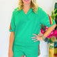 Sea Green Rainbow Colorblock Collared Short Sleeve Top 2 Piece Shorts Set