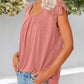 Contrast Lace Round Neck Short Sleeve Ruched Top Casual Slim Fit T Shirt