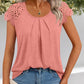 Contrast Lace Round Neck Short Sleeve Ruched Top Casual Slim Fit T Shirt