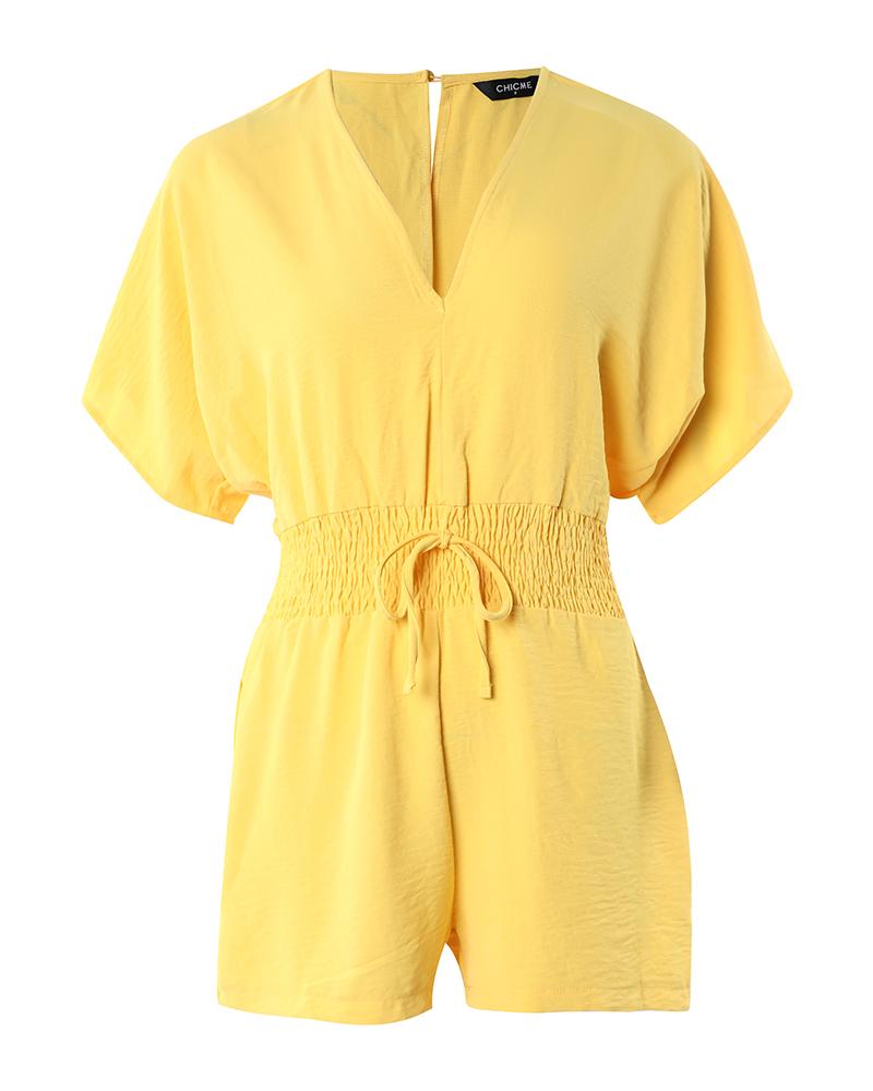 Cold Shoulder Drawstring Shirred Romper