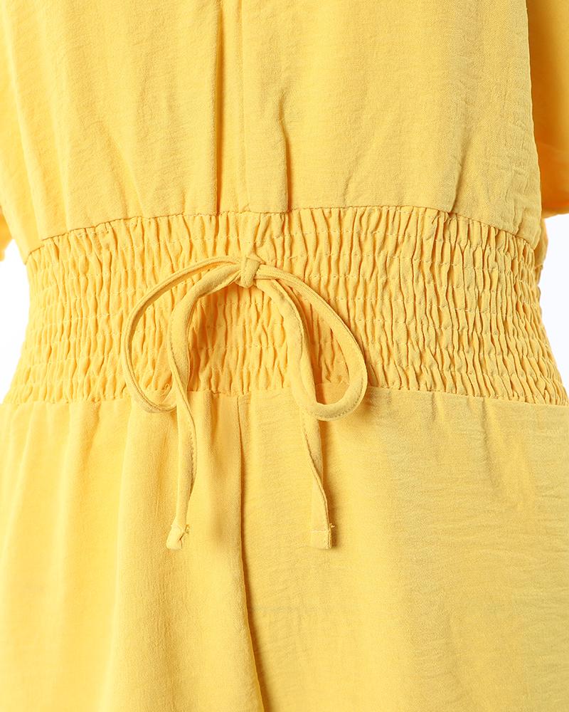 Cold Shoulder Drawstring Shirred Romper