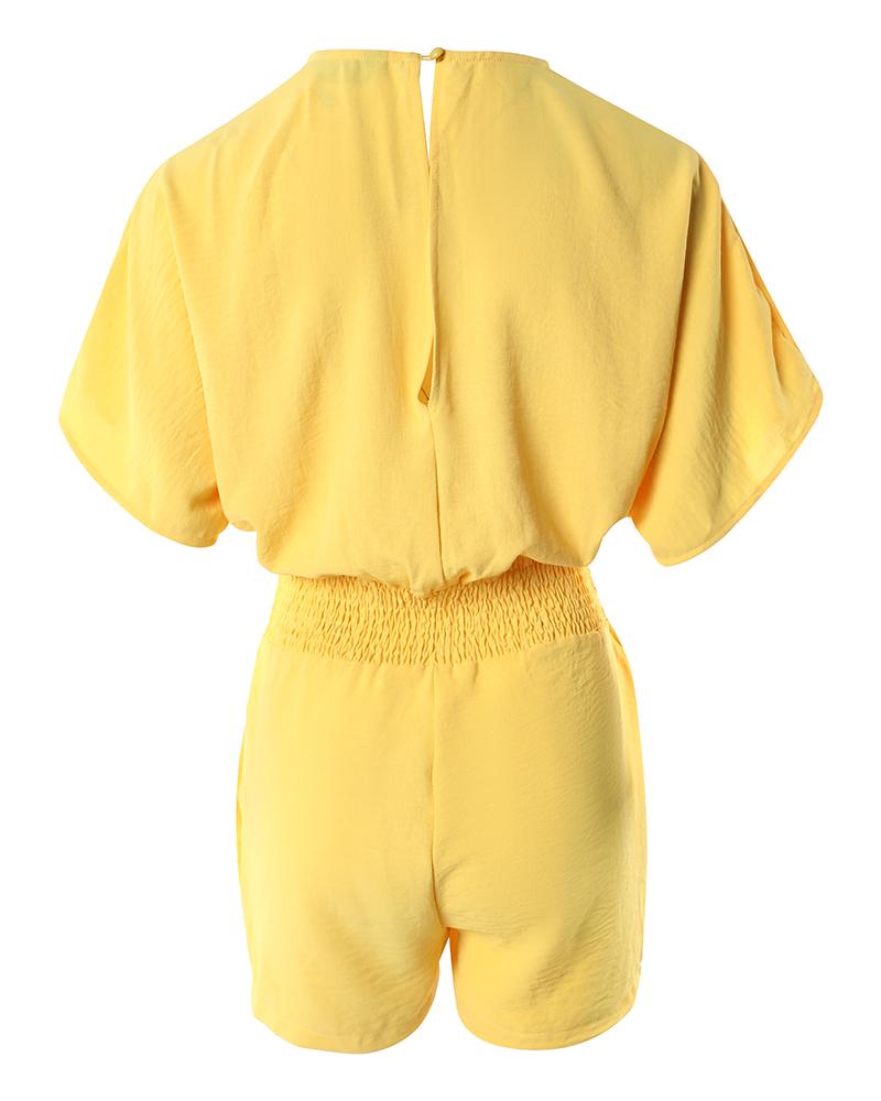 Cold Shoulder Drawstring Shirred Romper