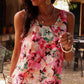 Pink Floral Round Neck Twisted Cut Out Back Tank Top
