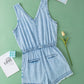 Beau Blue Studded V Neck Raw Hem Sleeveless Denim Romper