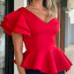 Skew Neck Slim Fit Ruffles Design Flutter Sleeve Blouse Elegant Top
