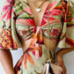 Tropical Print Plung V Neck Bell Sleeve Mini Dress Casual Hollow Out Tied Detail Dress