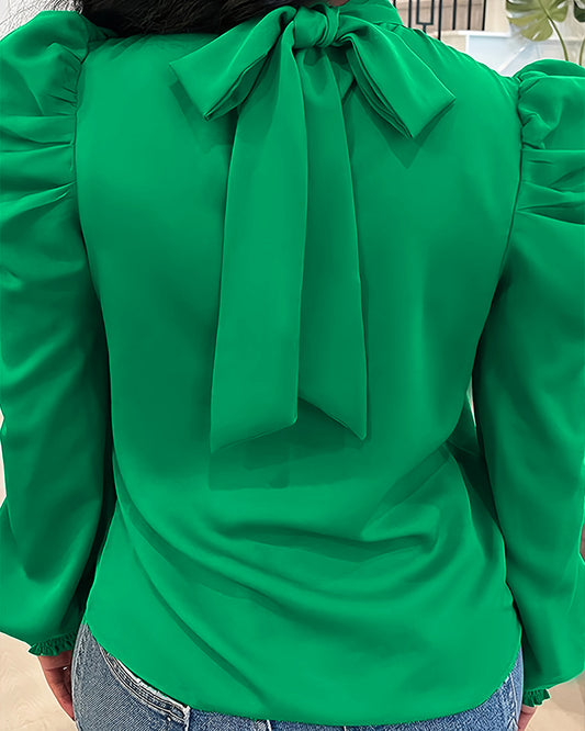 Tie Back Shirred Puff Sleeve Top
