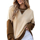 Apricot Color Block Thumbhole Sleeve Drop Shoulder Sweatshirt