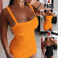 2PCS Bandeau Spaghetti Strap Sleeveless Bodycon Dress Sexy Slim Fit Mini Dress